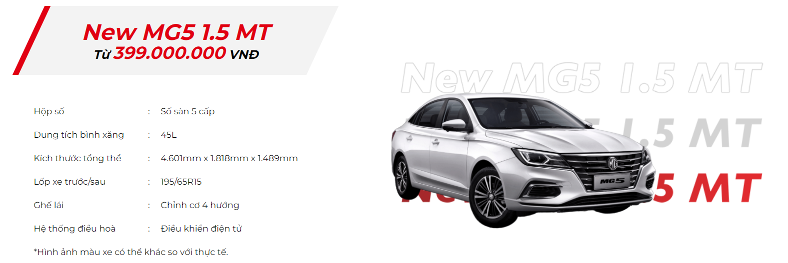Bảng giá xe new mg5